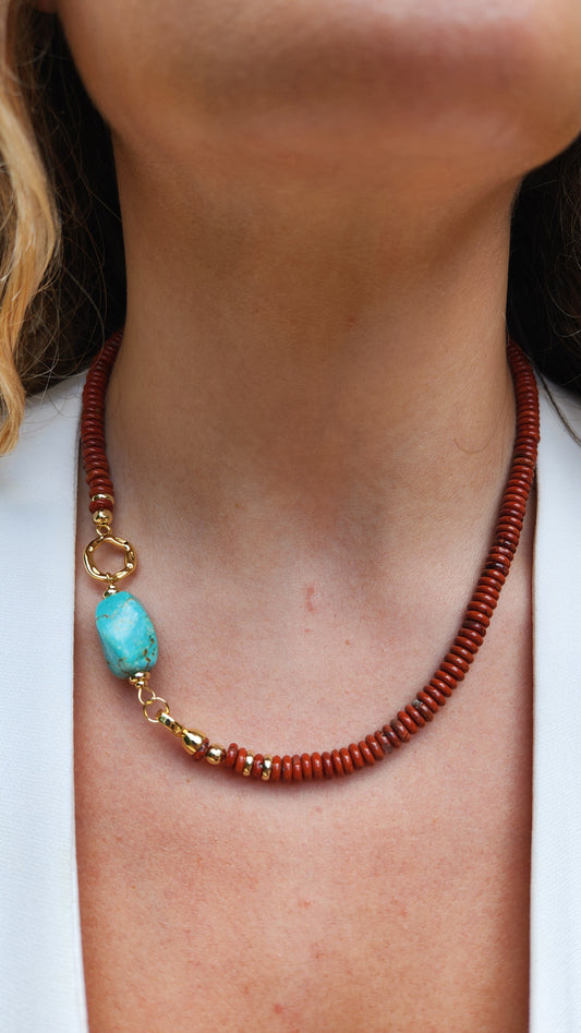 Gold-Plated Necklace with Jasper and Turquoise Stones