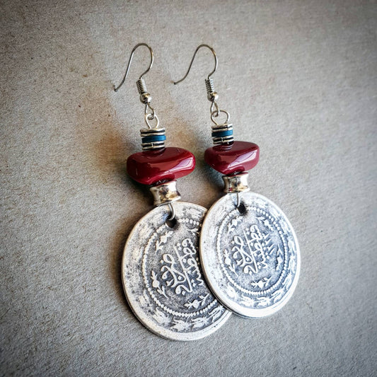 Coin Earrings: with Glass Stone