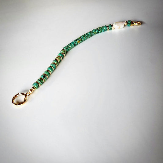African Turquoise and Pearl Bracelet with Gold-Plated Spacers