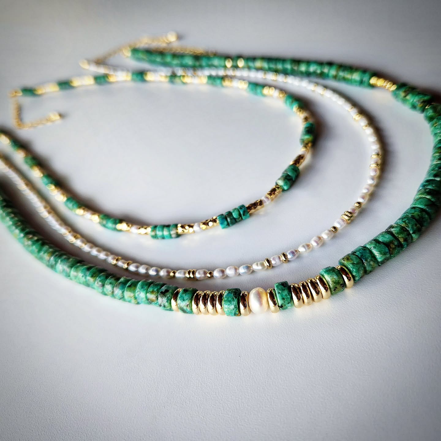 Natural Pearl Necklace with Gold-Plated Spacers