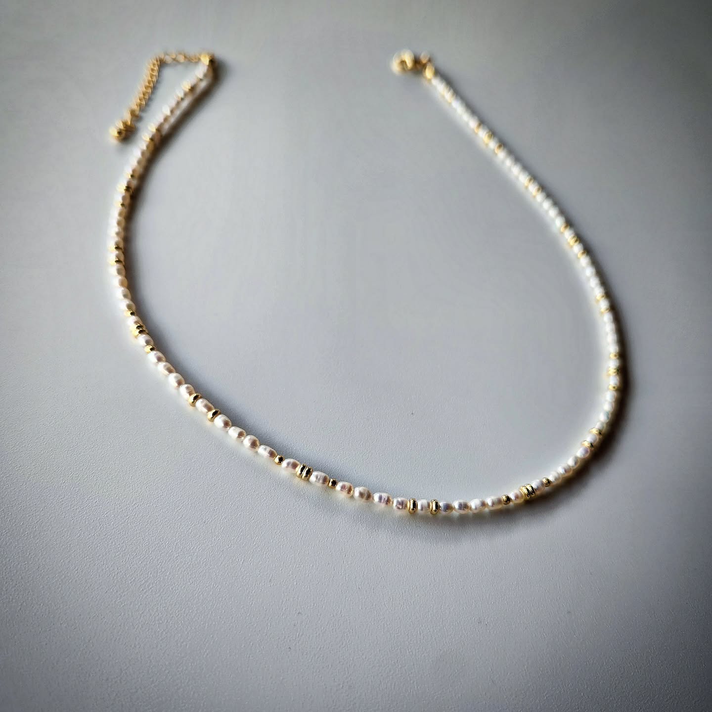 Natural Pearl Necklace with Gold-Plated Spacers