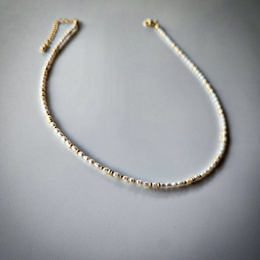 Natural Pearl Necklace with Gold-Plated Spacers
