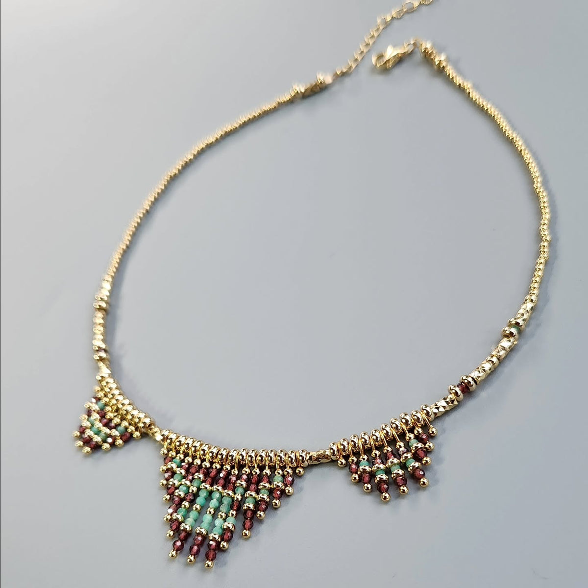Nasij Necklace: Gold-Plated with with Garnet & Amazonite Stones