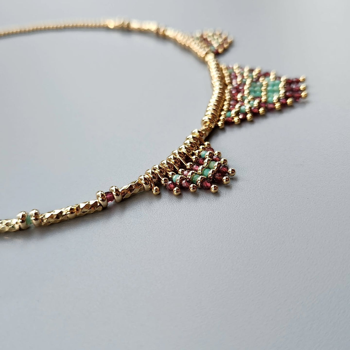 Nasij Necklace: Gold-Plated with with Garnet & Amazonite Stones