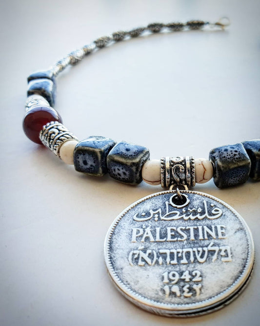 Coin Necklace: with Ceramic, Howlite and Garnet Stone