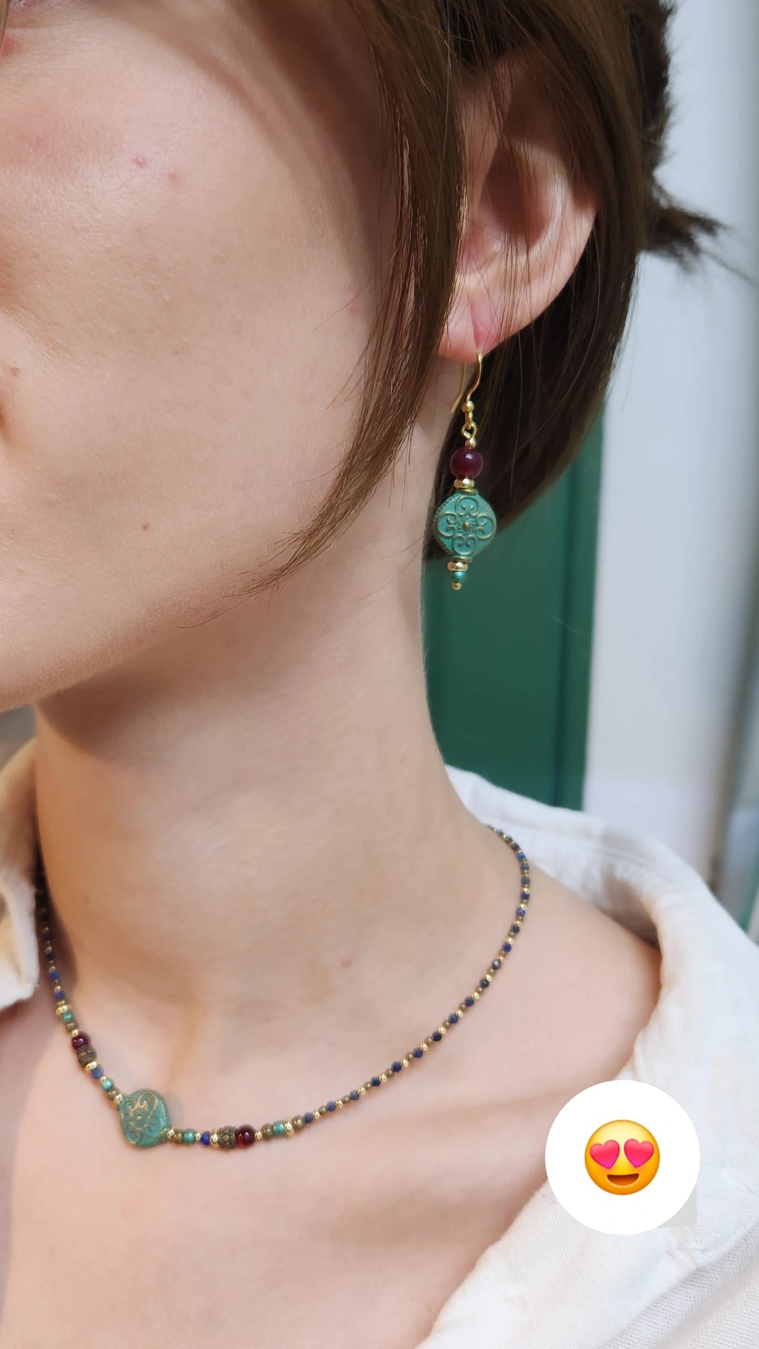 Al-Andalus Earrings: Oxidized Bronze with Garnet, Turquoise & 14K Gold-Plated Spacers
