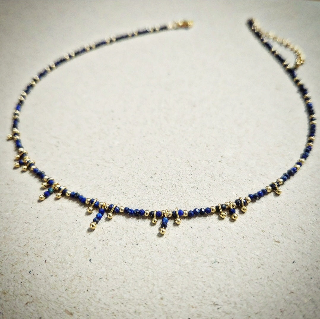 Delicate Nasij Necklace: Deep Blue Lapis and Gold-Plated Spacers